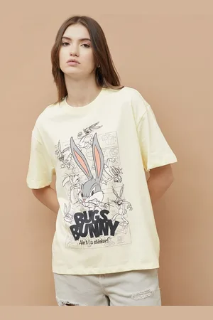 Lifestyle Women Bugs Bunny Graphic Printed Round Neck Cotton Oversized T-shirt