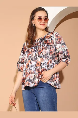 JAINISH Women Floral Printed Tie-Up Neck Satin Top