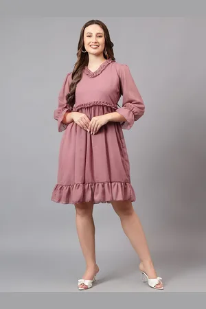 BAESD Women Bell Sleeve Ruffled Georgette Fit & Flare Dress