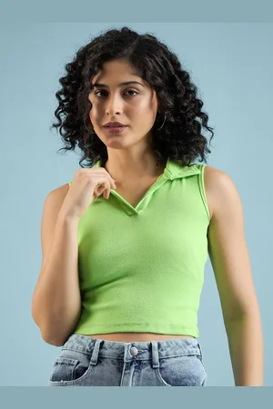 DressBerry Women Shirt Collar Pure Cotton Fitted Crop Top