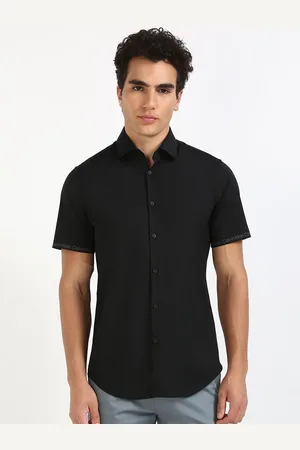 Calvin Klein Men Spread Collar Solid Cotton Casual Shirt