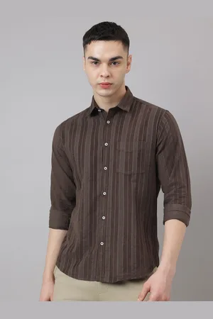 Richlook Men Comfort Fit Spread Collar Vertical Striped Cotton Casual Shirt