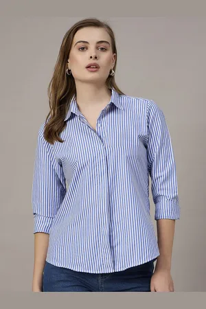 Roadster The Lifestyle Co. Women Slim Fit Spread Collar Vertical Striped Casual Shirt