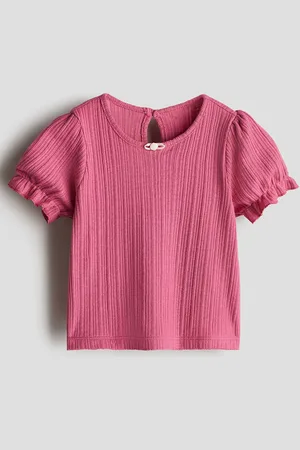 H&M Girls Solid Round Neck Short Sleeves Textured Jersey Top