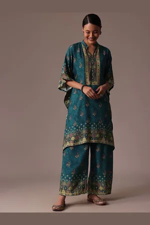 KALKI Fashion Floral Embroidered Mandarin Collar Kurta with Palazzo