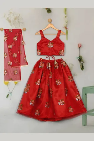 SAKA DESIGNS Girls Embroidered Sequinned Organza Ready to Wear Lehenga Choli