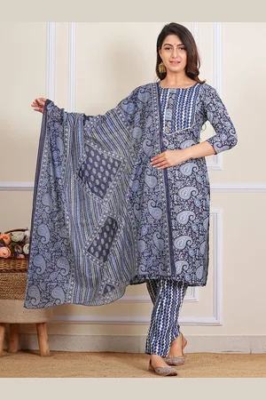 Moda Rapido Ethnic Motifs Printed Gota Patti Pure Cotton Kurta With Trousers And Dupatta