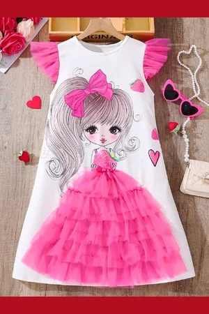 Miss & Chief Girls Printed Cap Sleeves A-Line Dress