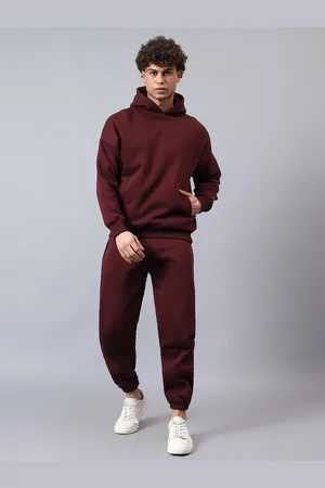 Fitkin Men Fleece Burgundy Solid Winter Joggers
