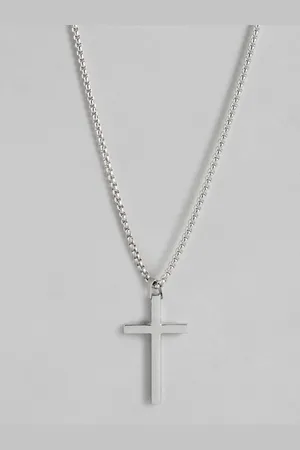 PARIS HAMILTON Unisex Silver Toned Cross Pendant with Chain