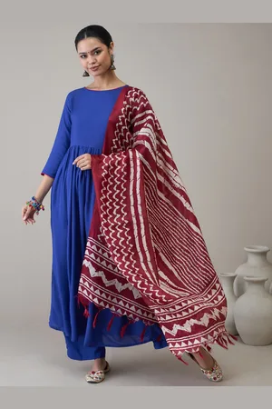 InWeave Women Pleated Kurta with Palazzos & With Dupatta