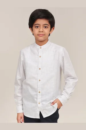 Campana Boys Pinstripes Mandarin Collar Cotton Shirt