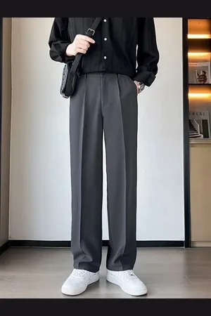 HERE&NOW Men Relaxed Straight Leg Straight Fit High-Rise Corduroy Pleated Trousers