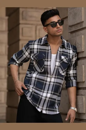 Powerlook Men Spread Collar Tartan Checked Cotton Casual Shirt