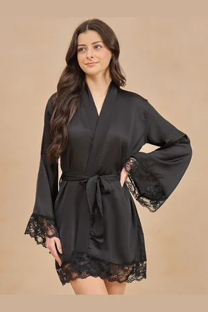 Color Capital Luxe Women Satin Lace Detail Mini Robe