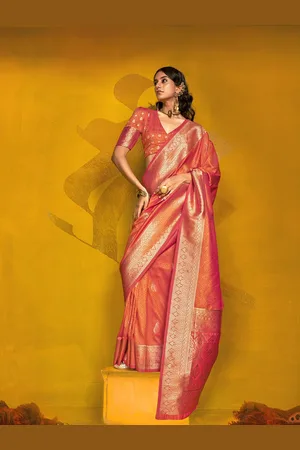 ELORA Woven Design Zari Silk Blend Banarasi Saree