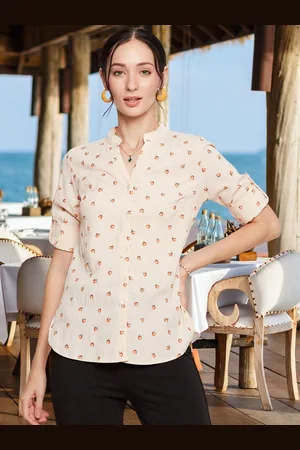 DressBerry Women Classic Fit Mandarin Collar Conversational Printed Casual Shirt
