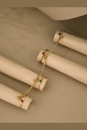 ATIBELLE Gold Plated Cubic Zirconia Studded Chain Link Ring