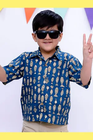 BownBee Boys Spread Collar Conversational Printed Cotton Casual Shirt