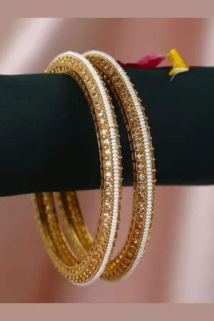Anouk Set Of 2 Stone-Studded & Pearls Beaded 24CT Gold-Plated Bangles