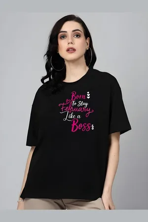 DressBerry Women Typography Printed Round Neck Cotton Oversized T-shirt