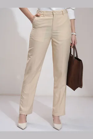 Tokyo Talkies Tokyo Talkies Women Solid Pure Cotton Pleated Formal Trouser Pants