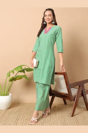 FIORRA Chevron Printed Notch Neck Pure Cotton Kurta With Trousers