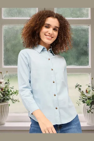 DressBerry Women Classic Fit Spread Collar Solid Cotton Casual Shirt