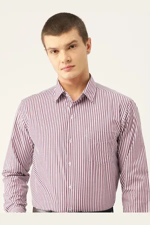 English Navy Men Slim Fit Opaque Striped Formal Shirt