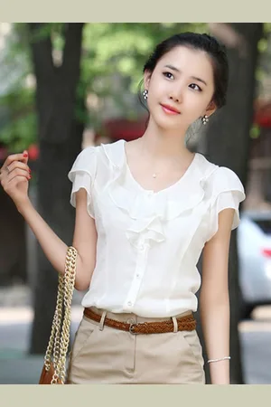 Mast & Harbour Women V-Neck Ruffles Blouson Top
