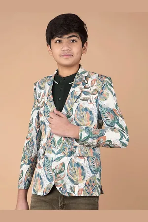 Crimsoune Club Boys Floral Printed Notched Lapel Collar Cotton Single Breasted Blazer
