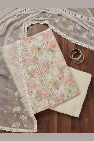 Koskii Floral Printed Beads and Stones Unstitched Dress Material