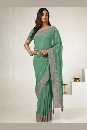 Soch Ethnic Motifs Beads and Stones Pure Georgette Saree