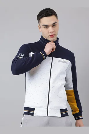 Richlook Men Mock Collar Colourblocked Front-Open Sweatshirt