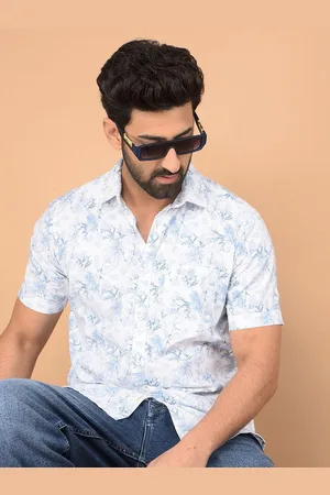 Crimsoune Club Men Classic Slim Fit Spread Collar Floral Printed Cotton Casual Shirt