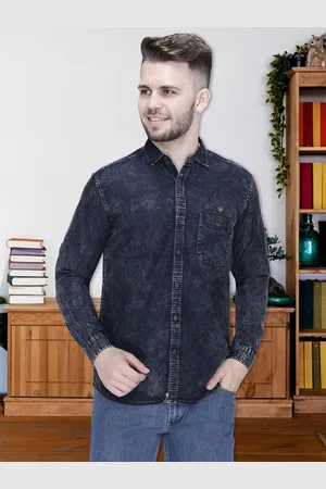 Kuons Avenue Smart Slim Fit Faded Denim Weave Denim Casual Shirt