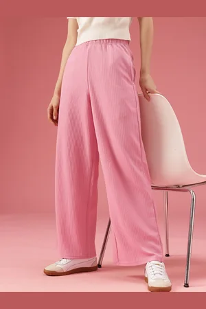 DressBerry Women Self Design Flared High-Rise Korean Trousers