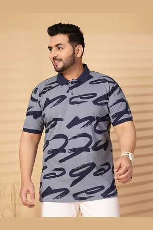 Pluss Men Plus Size Abstract Printed Polo Collar Cotton T-shirt