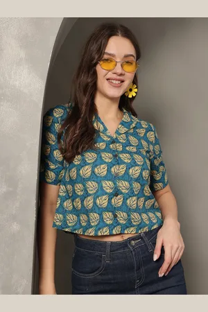 Kalini Women Floral Printed Cotton Shirt Style Crop Top