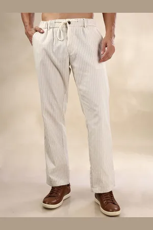 HERE&NOW Men Striped Loose Fit Mid - Rise Trousers