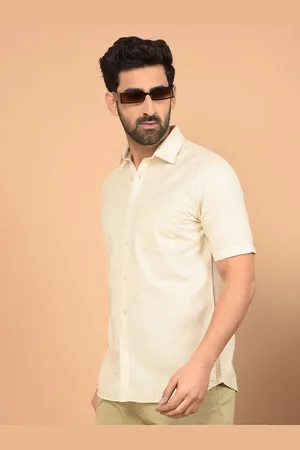 Crimsoune Club Men Classic Slim Fit Spread Collar Vertical Striped Cotton Casual Shirt