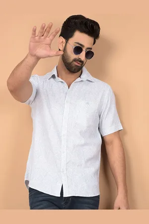 Crimsoune Club Men Classic Slim Fit Spread Collar Floral Printed Cotton Casual Shirt