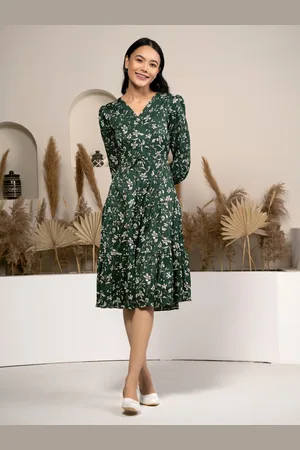 DressBerry Women Floral Printed Puff Sleeve Fit & Flare Dress