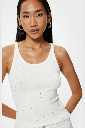 Koton Women Embellished Scoop Neck Cotton Top
