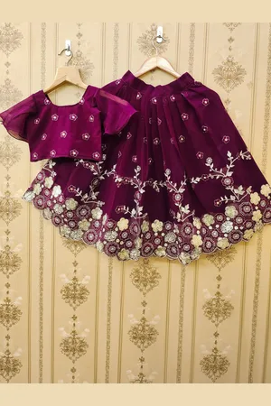 BAESD Girls Embroidered Sequinned Silk Georgette Ready To Wear Lehenga & Blouse