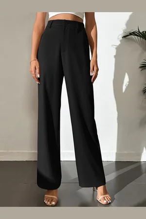 FNOCKS Women Organic Cotton Relaxed High-Rise Straight Fit Formal Trousers