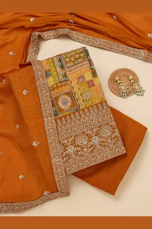 Koskii Ethnic Motifs Embroidered Sequinned Unstitched Dress Material