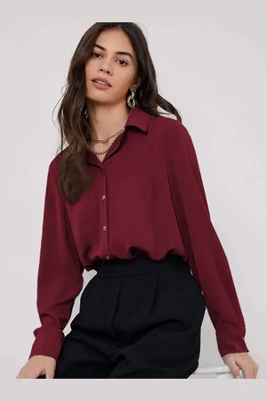 FNOCKS Women Comfort Relaxed Fit Spread Collar Solid Cotton Formal Shirt