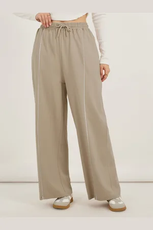 Styli Women Solid High Wasit CF Contrast Pin Tuck Wide Leg Track Pants