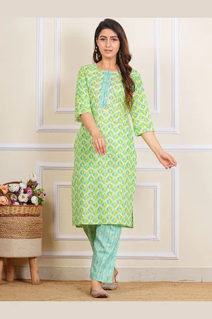 Moda Rapido Floral Printed Sequinned Pure Cotton Straight Kurta with Trousers